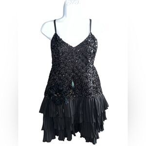 BEBÉ Black Sequined Ruffle Mini Dress Size L